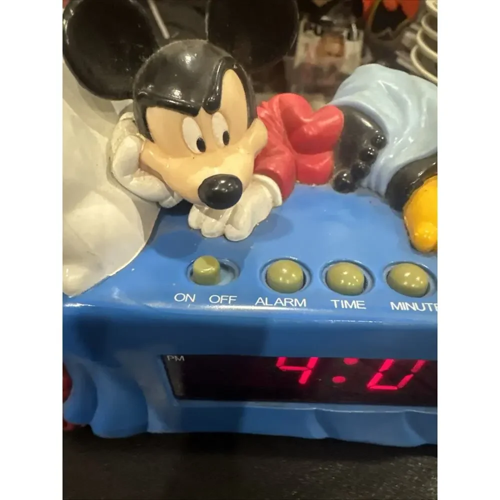 Vintage Disney Digital Alarm Clock Mickey Mouse Pluto Bed Westclox Model 36400